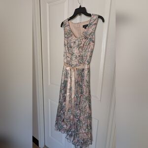 Floral Print Midi Dress with Satin Belt